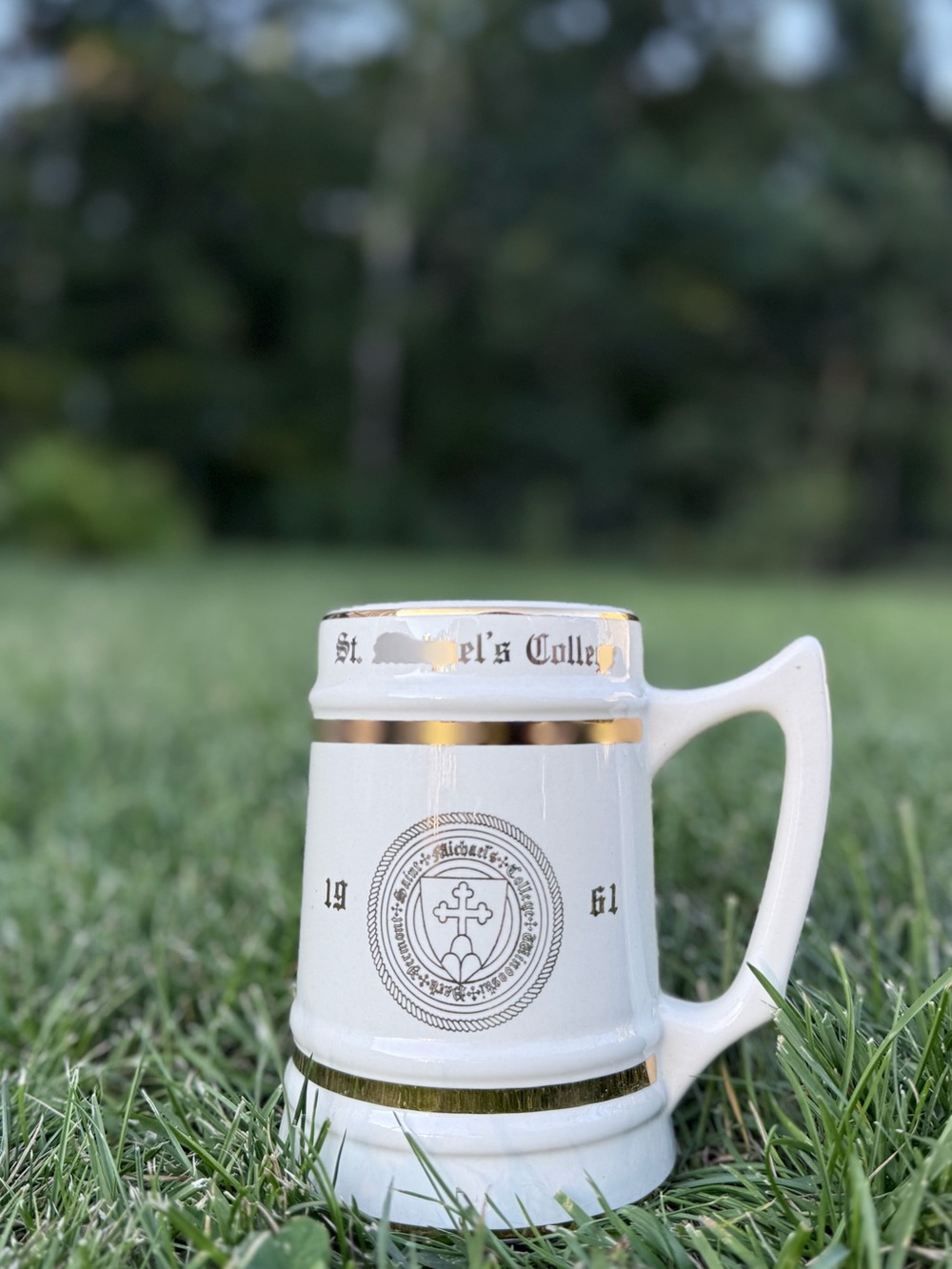 White and Gold Ceramic Beer Stein